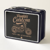 Personalisierte Bobber Motorradgarage Metall Brotdose (Rückseite)