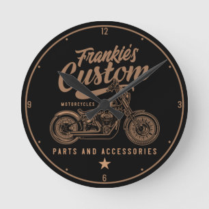 Personalisierte Bobber Motorradgarage Runde Wanduhr