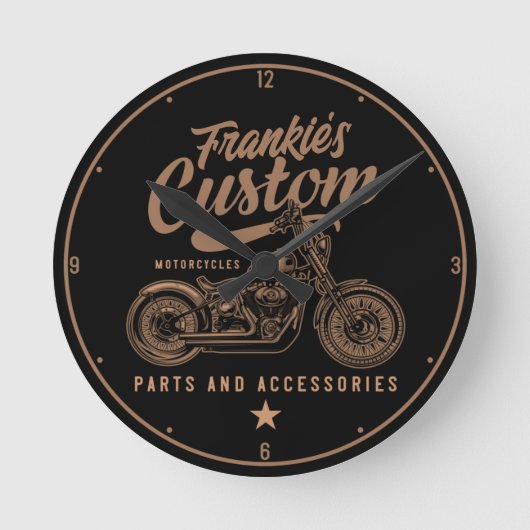 Personalisierte Bobber Motorradgarage Runde Wanduhr (Vorderseite)