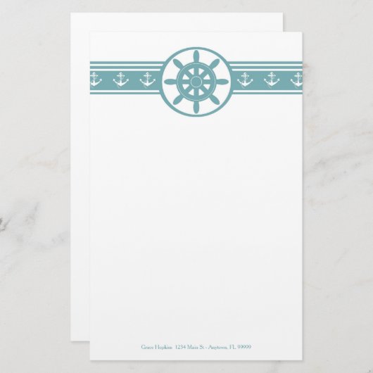 Personalisierte Bodenbeläge für aquamarine Schiffe Briefpapier (Vorne/Hinten)