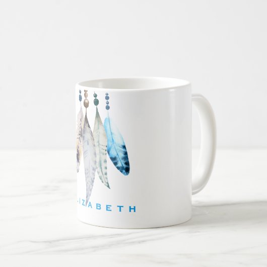 Personalisierte Boho Beads 'n Feathers Kaffeetasse (VorderseiteRechts)