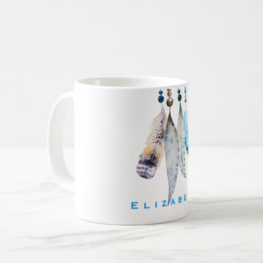 Personalisierte Boho Beads 'n Feathers Kaffeetasse (Vorderseite Links)