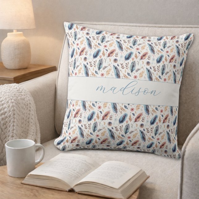 Personalisierte Boho-Feder-Blumen Kissen (Von Creator hochgeladen)