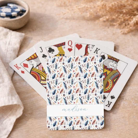 Personalisierte Boho-Feder-Blumen Spielkarten