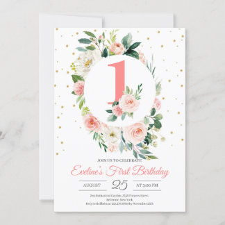 Personalisierte boho florale Girl zum ersten Gebur Einladung
