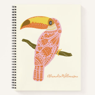 Personalisierte Boho-Folk-Art-Tukan-Rosa Modern Notizblock