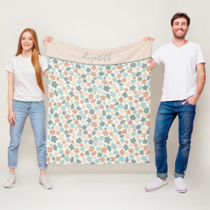 Personalisierte Boho Grün Pfirsich Rosa Blumen  Fleecedecke