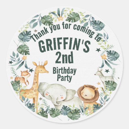 Personalisierte Boho Jungle Safari Tierkleber Runder Aufkleber (Vorderseite)