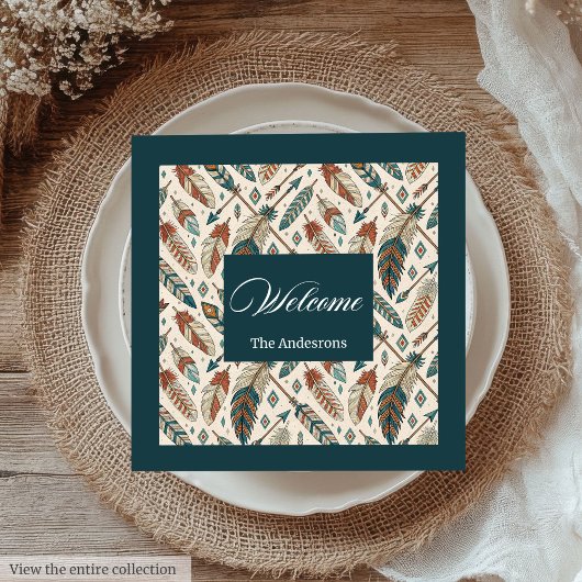 Personalisierte Boho Napkins Ethnic Feathers & Arr Serviette