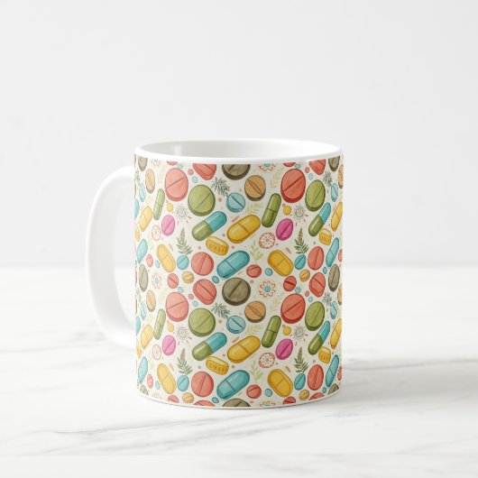 Personalisierte Boho Pharmacy Tech Blume & Pille Kaffeetasse (Vorderseite Links)