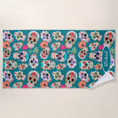 Personalisierte Boho Sugar Skulls Strandtuch (Vorderseite)