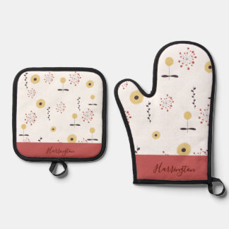 Personalisierte Boho-Wildblume Ofenhandschuh & Topflappen-Set