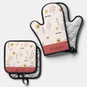 Personalisierte Boho-Wildblume  Ofenhandschuh & Topflappen-Set (Vorderseite/Rückseite)