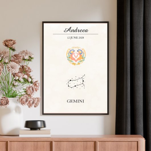 Personalisierte Boho Zwillinge Sternzeichen Konste Poster