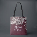 Personalisierte Bordeaux-Hochmutter Tasche<br><div class="desc">Vintages Blumendesign auf graubordeauxrotem Hintergrund,  mit anpassbarem "Mutter der Braut"-Drehbuch und individuelle Name auf der Rückseite,  elegant und elegant und stilvoll,  große personalisierte Geschenke für die Brautmutter.</div>