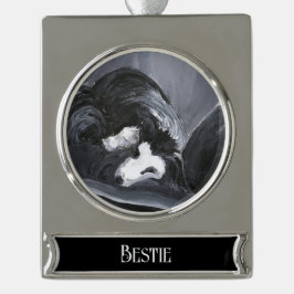 Personalisierte Border Collie Banner-Ornament Silber