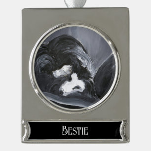 Personalisierte Border Collie Banner-Ornament Silber