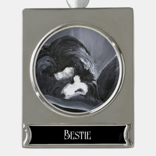 Personalisierte Border Collie Banner-Ornament Silber (Vorderseite)