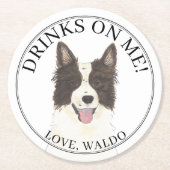 Personalisierte Border Collie Dog Wedding Runder Pappuntersetzer (Vorderseite)