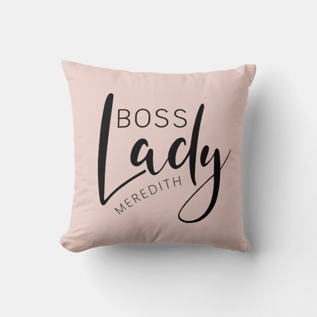 Personalisierte Boss-Lady-Logo in Rosa Kissen (Vorderseite)