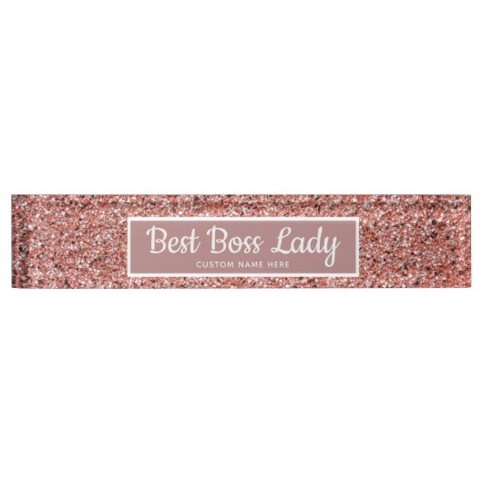 Personalisierte Boss Lady Rose Gold Glitzer Chic Namensplakette (Vorderseite)