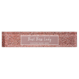 Personalisierte Boss Lady Rose Gold Glitzer Sparko Namensplakette