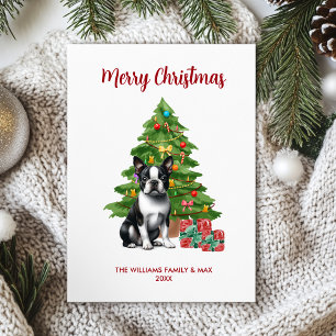 Personalisierte Boston Terrier Hund Weihnachtskart Feiertagskarte