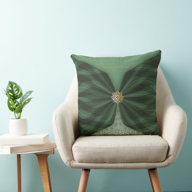 Personalisierte botanische grüne Textil-Illusion Kissen (Stuhl )