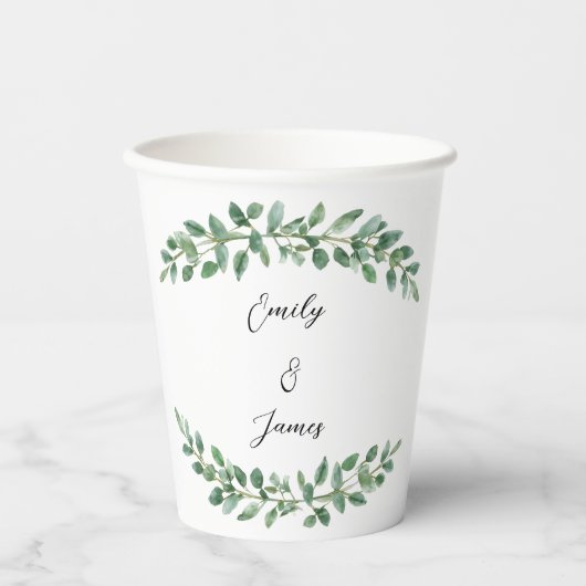 Personalisierte Botanische Hochzeit Pappbecher (Vorderseite)