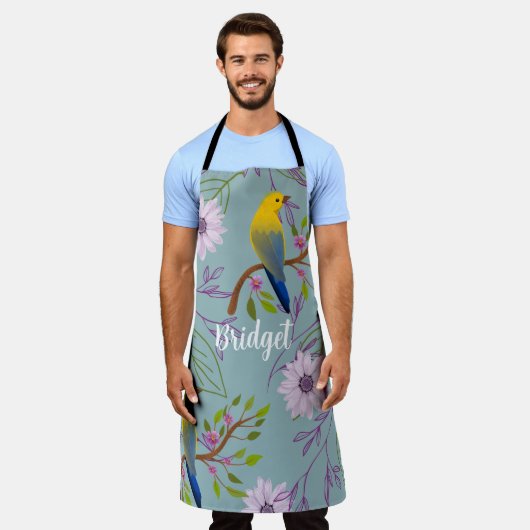 Personalisierte botanische Hübsche Vögel Schürze (Getragen)