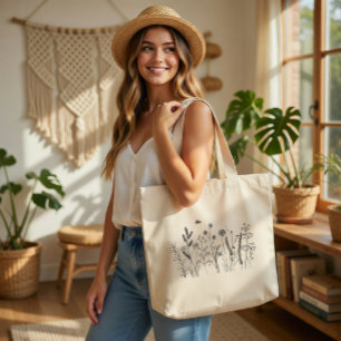 Personalisierte Botanische Kunst-Tasche mit Wildbl Jumbo Stoffbeutel
