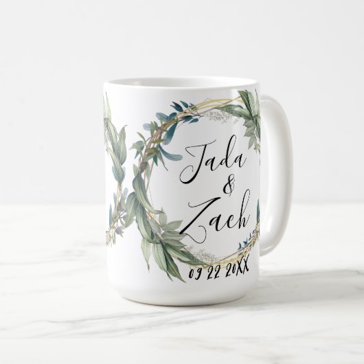 Personalisierte botanische Wraath-Hochzeit Kaffeetasse (VorderseiteRechts)