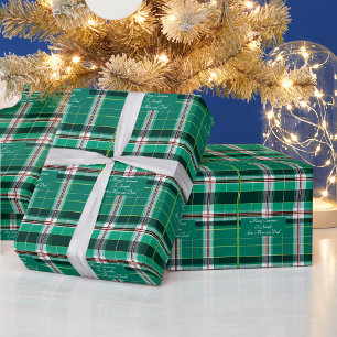 Personalisierte Botschaft auf Weihnachtsgrün karie Geschenkpapier