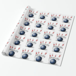 Personalisierte Bowling Buttone und Ball Geschenkpapier