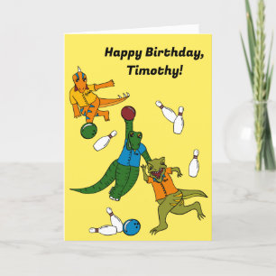 Personalisierte Bowling-Dinosaurier-Cartoons für B Karte