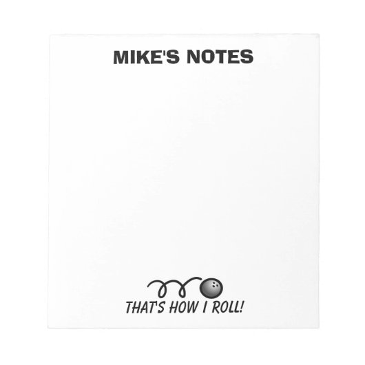 Personalisierte Bowlingkugel-Vorlage schreiben Notizblock (Vorderseite)