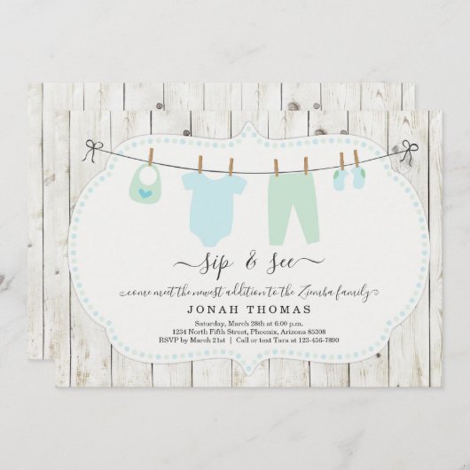 Personalisierte Boys Sip and See Invasion - Rustik Einladung (Vorne/Hinten)