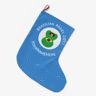 Personalisierte brasilianische Chanukka-Engelsflag Großer Weihnachtsstrumpf