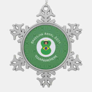 Personalisierte brasilianische Weihnachts-Engel-Fl Schneeflocken Zinn-Ornament
