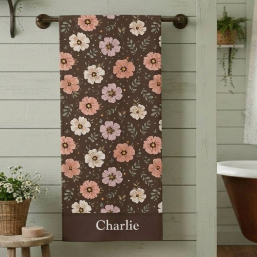 Personalisierte braune Blumen Strandtuch