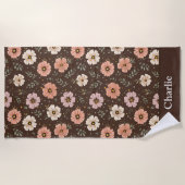 Personalisierte braune Blumen Strandtuch (Vorderseite)