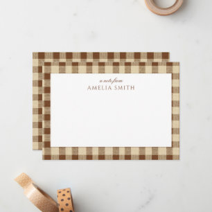 Personalisierte braune Kaffee-Gingham-Notizkarte Mitteilungskarte
