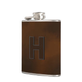 Personalisierte braune Leder-Hüftmonogramm-Initial Flachmann (Links)
