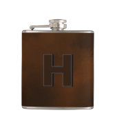 Personalisierte braune Leder-Hüftmonogramm-Initial Flachmann (Vorderseite)