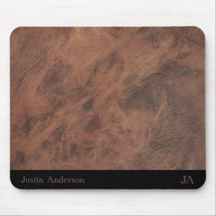 Personalisierte braune Ledermausunterlage mit Init Mousepad
