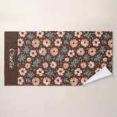 Personalisierte braune und rosa Blumen Badehandtuch (Badehandtuch)