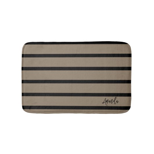 Personalisierte braune und schwarze Streifen Badematte (Vorderseite)