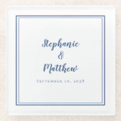 Personalisierte Braut & Groom Blue White Glasuntersetzer (Vorderseite)