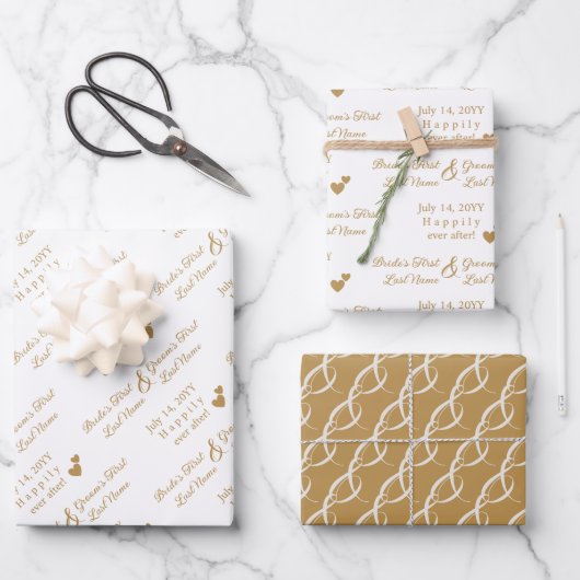 Personalisierte Braut & Groom Hochzeit Goldene Her Geschenkpapier Set (Vorderseite)
