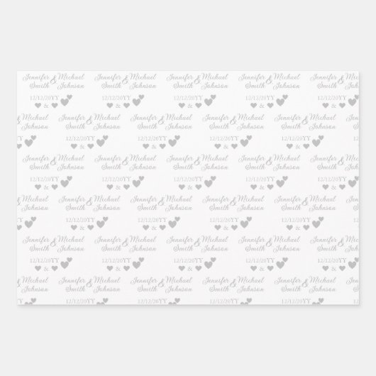 Personalisierte Braut, Groom Silver Hearts Couple Geschenkpapier Set (Vorderseite 2)
